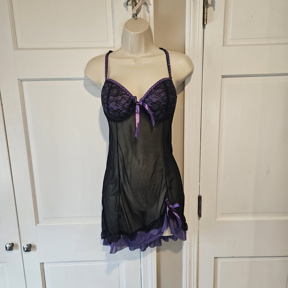 Other - Elegant Black and Purple Lace Lingerie